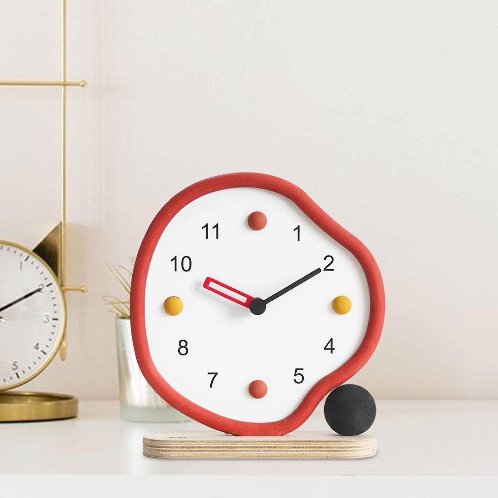 Decorative Table Clock Chic Irregular Modern Art For Mantels Bedside Bedroom Red