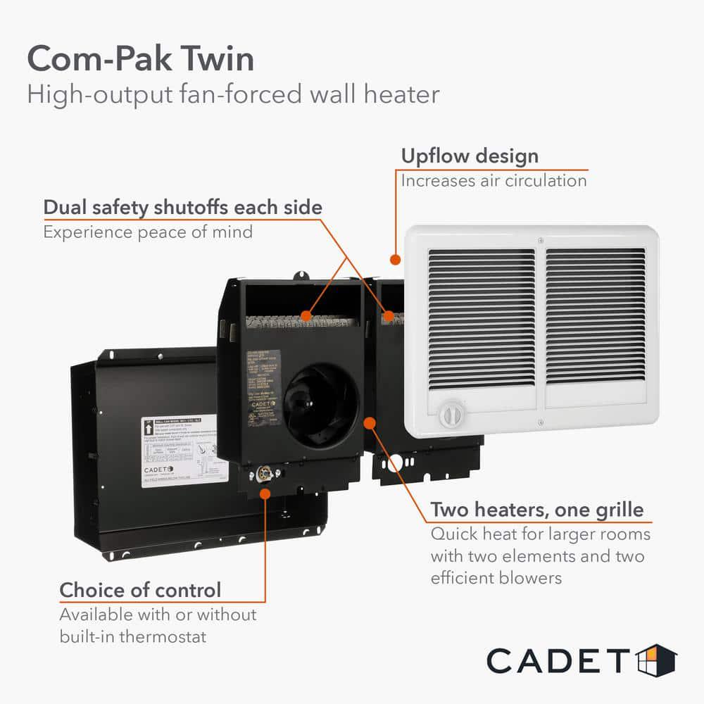 Cadet 240208volt 40003000watt ComPak Twin Inwall Fanforced Electric Heater in White with Thermostat