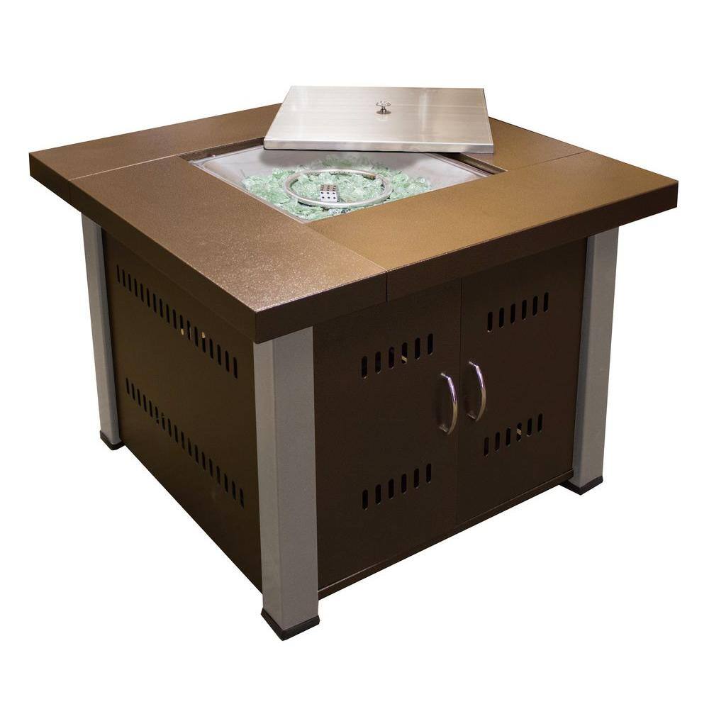 AZ Patio Heaters 38 in. Steel Propane Firepit with Antique BronzeStainless Steel Finish GS-F-PCSS