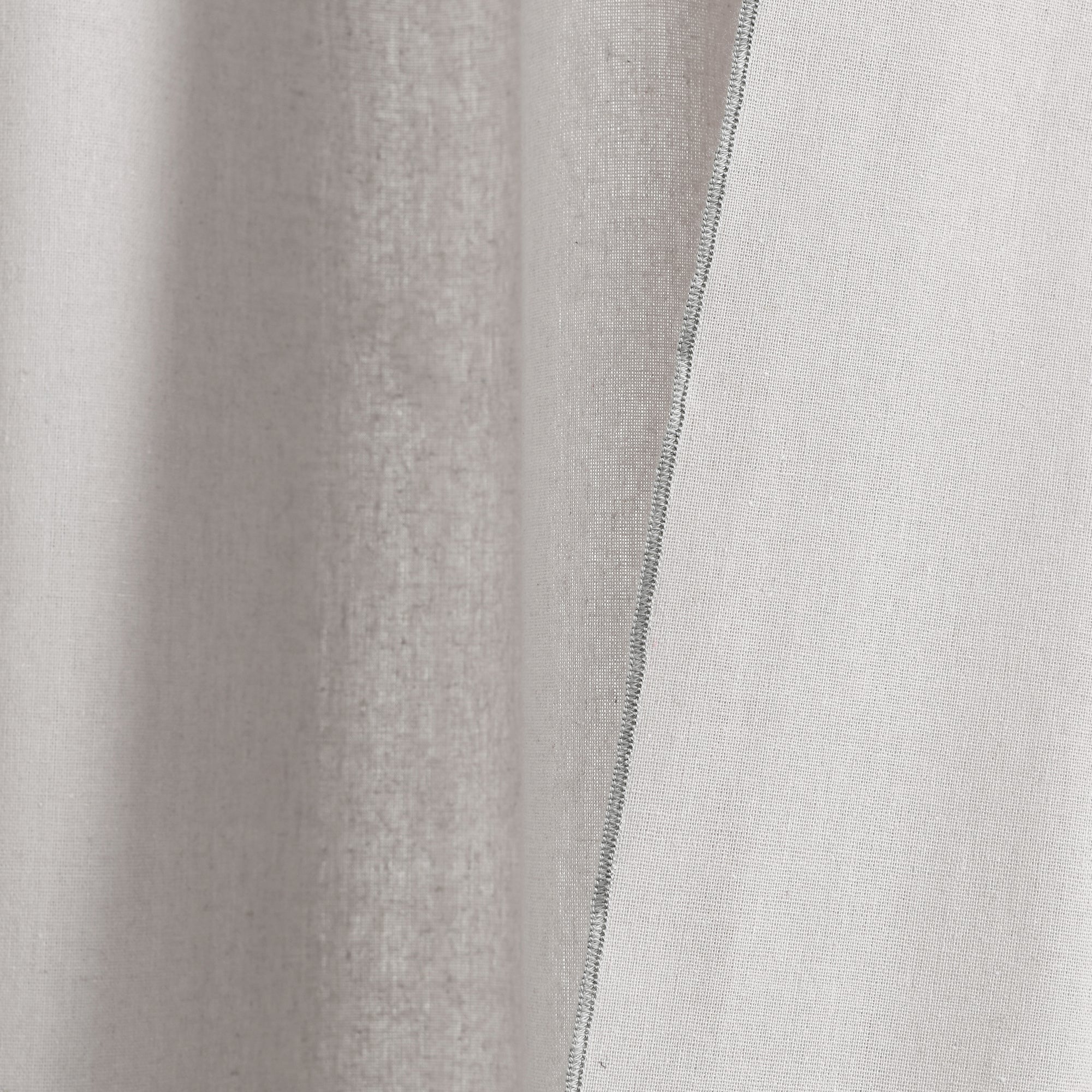 Modern Faux Linen Embroidered Edge With Attached Valance Window Curtain Panel Set