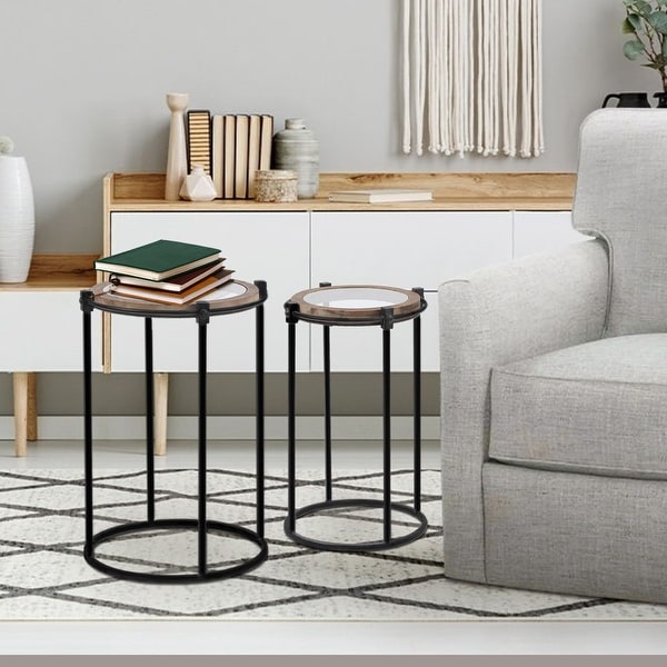 Carbon Loft Satine Metal and Glass Round Accent Side Table (Set of 2)