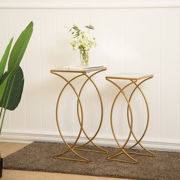 Glitzhome Set of 2 Glam Glass Modern Side Table Sofa Table