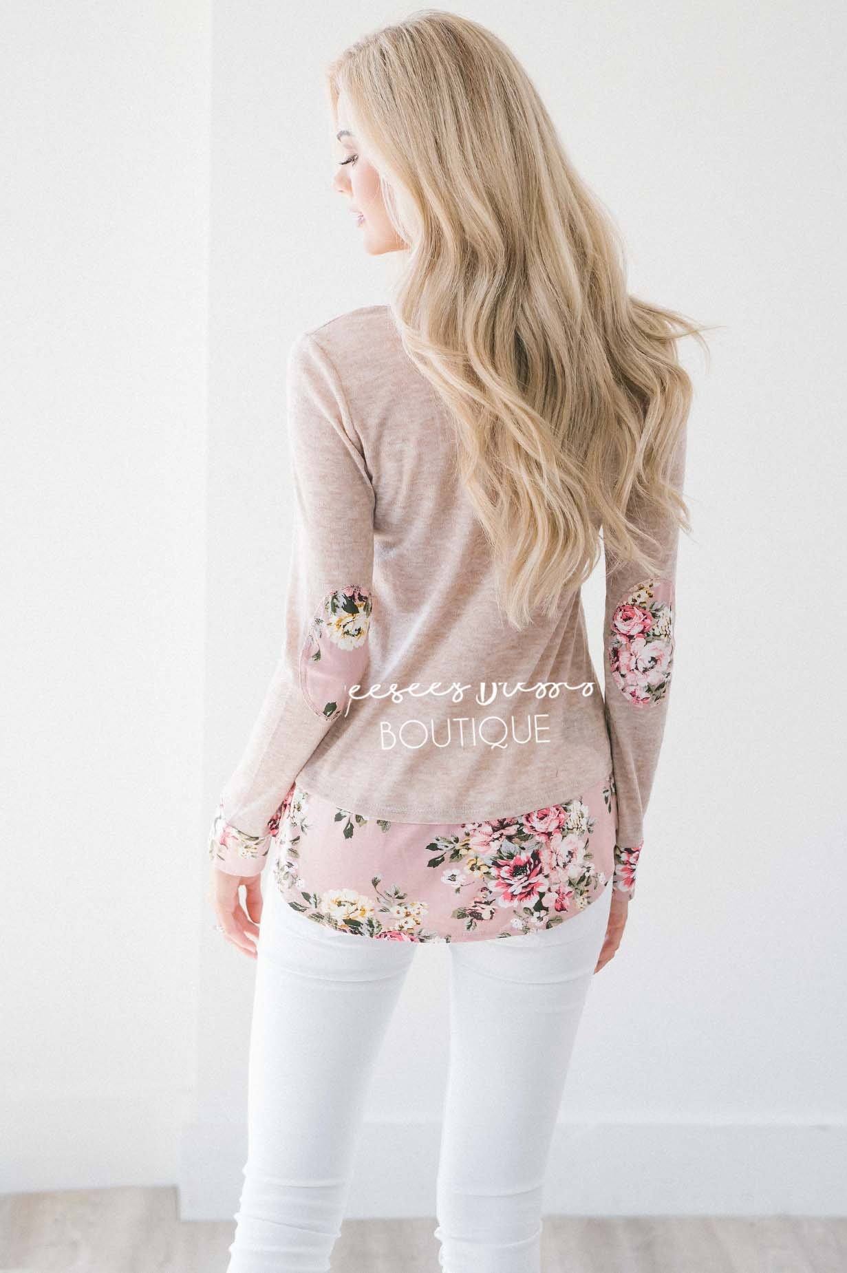 Pop of Floral Elbow Patch Sweater