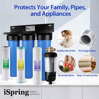 ISPRING Whole House Water Filter wJumbo-Sized Spin Down Sediment Filter Anti-Scale GAC+KDF and Carbon Block WGB32B-KDS+WSP50J