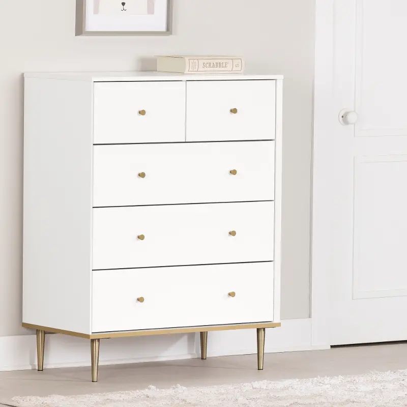 Dylane White 5-Drawer Chest of Drawers - South Shore