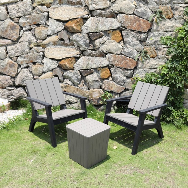 Enzo 3pc Faux Wood All weather Conversation Chat Set Black gray Dukap