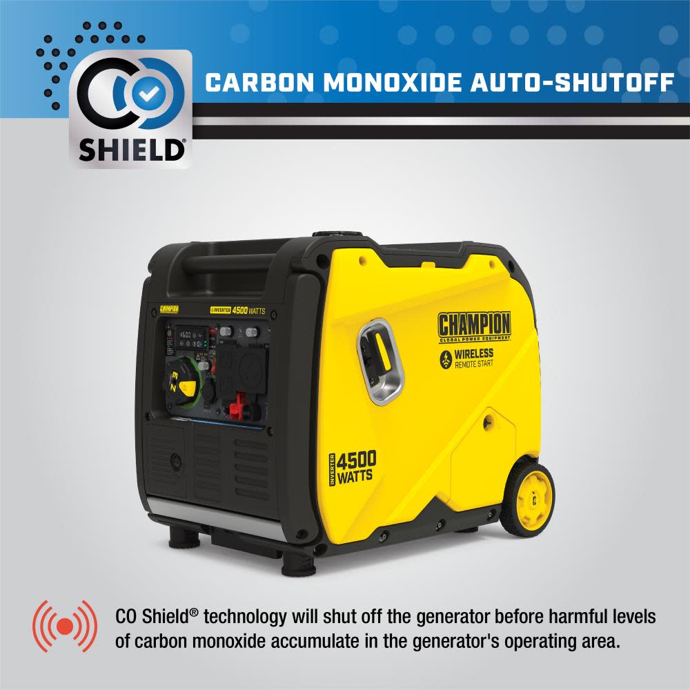 Champion 4500-Watt Wireless Remote Start Inverter Generator with Quiet Technology and CO Shield ;