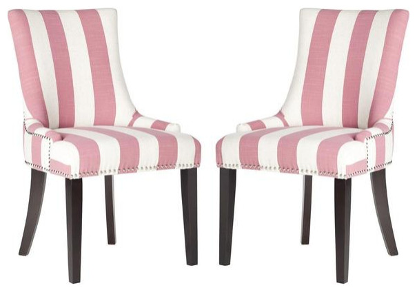 De De 19  x27 x27h Awning Stripes Dining Chair set of 2 Silver Nail Heads Pink   Contemporary   Dining Chairs   by Peachtree Fine Furniture  Houzz