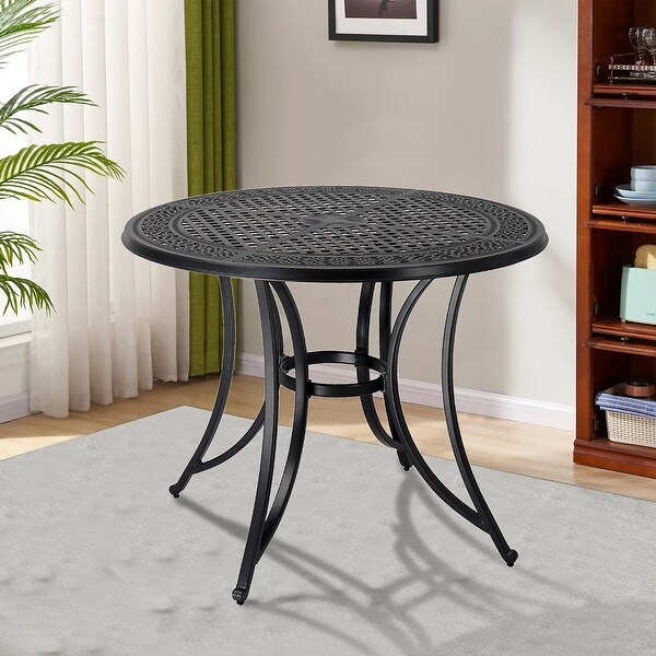 48 in. Black Cast Aluminium Round Outdoor Dining Table