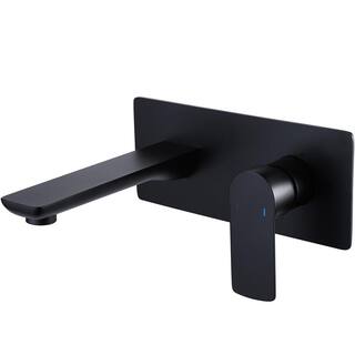 BWE Single-Handle Wall Mount Bathroom Faucet With Deck Plate in Matte Black A-93014-B