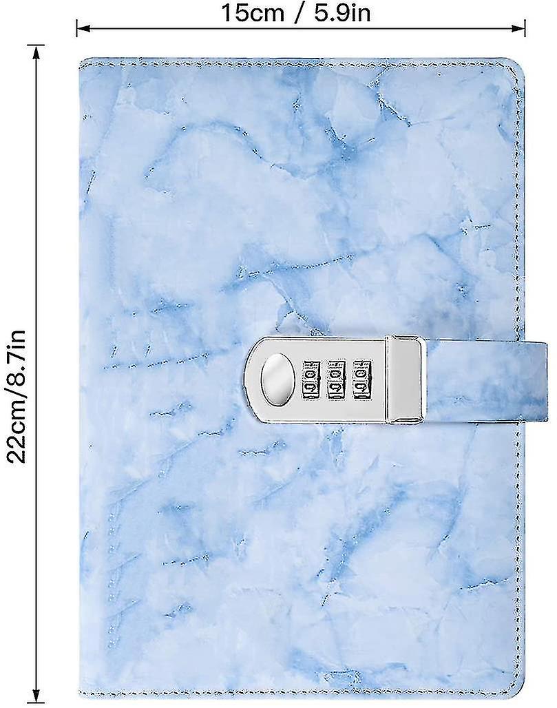 A5 Creative Password Lock Journal， Pu Leather Combination Lock Diary Digital Password Notebook Locking Journal Diary (blue)