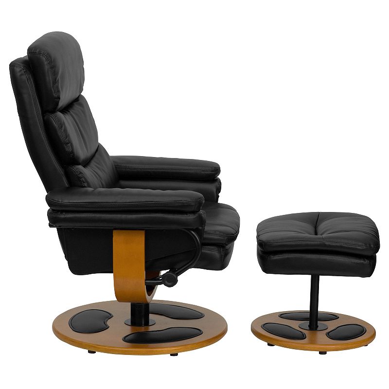 Emma and Oliver Contemporary Multi-Position Recliner Set with Wood Base in Black LeatherSoft