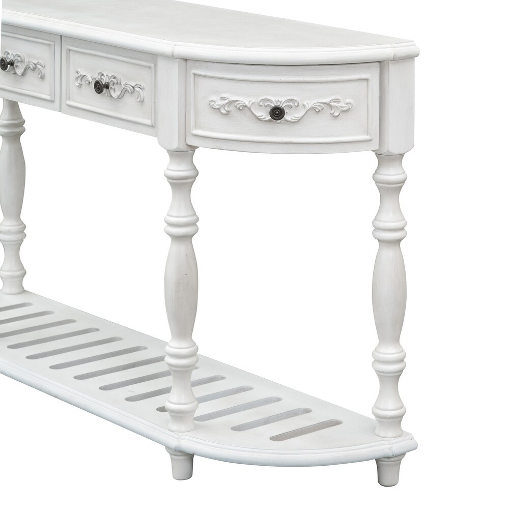 Wood Console Table Accent Sofa Table w/ Storage Shlef  Antique White