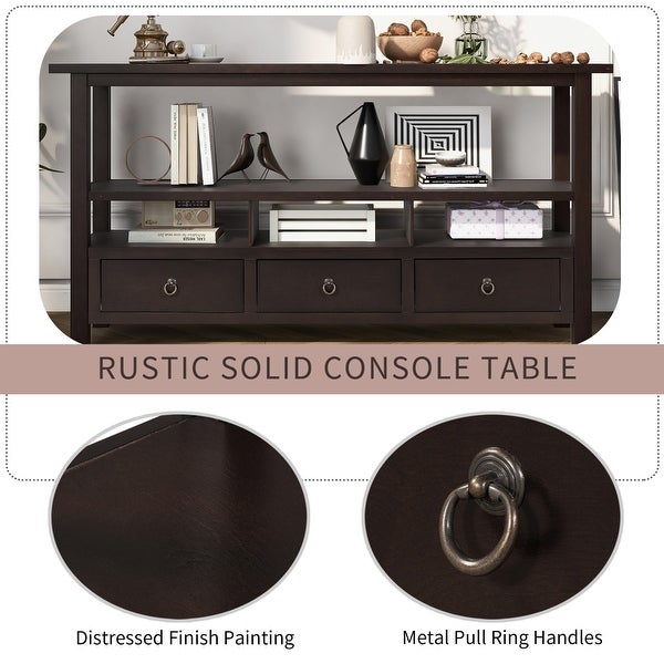 Solid Console Table Double-Storey Tabletop with 3 Drawers