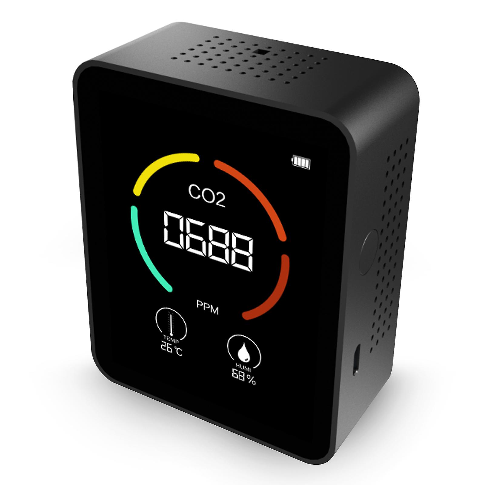 Black 2pcs 3 In 1 Carbon Dioxide Detector 2pcs Air Quality Monitor Temperature Humidity Air Analyzer For Co2 Digital Co2 Meter For Home Office