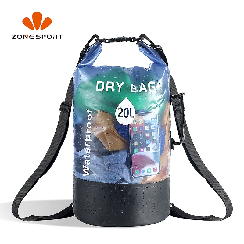 Custom LOGO Sealed Waterproof Kayak Deck Bag Backpack Transparent 10L 20L PVC Waterproof Dry Bag