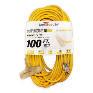 LifeSupplyUSA 100 ft. 123 Wire Gauge 3-Outlet Tri-Source SJEOW Indoor Outdoor Vinyl Lighted Electric Extension Cord (10-Pack) 101233100FT