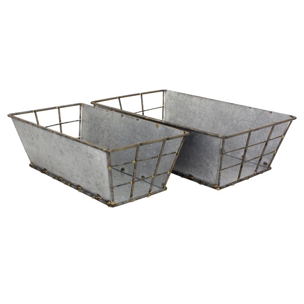 2pc Rectangle Antique Galvanized Metal Basket Set Gray Stonebriar Collection