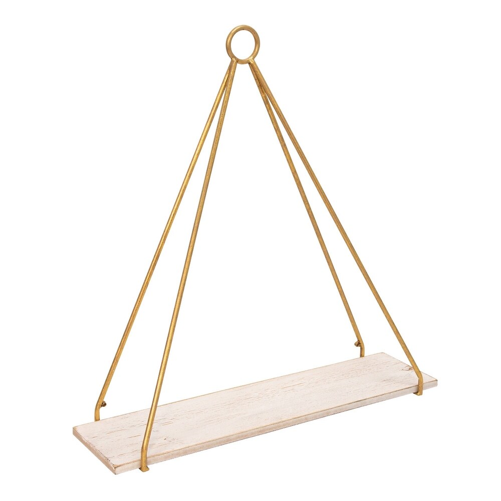 Set of 2 White and Gold Triangle Decorative Wall Shelves 24\