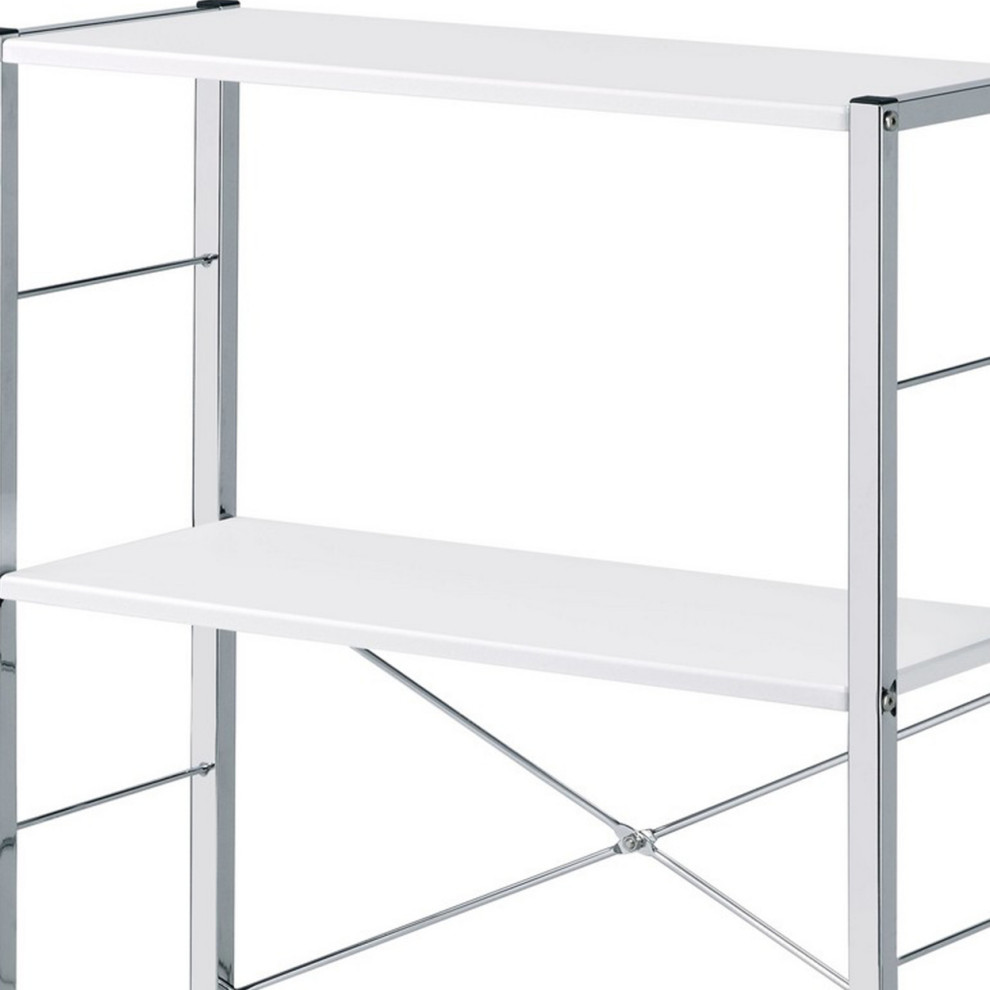 Bookshelf With X Shaped Cross Bar Chrome Finish White  Saltoro Sherpi   Contemporary   Bookcases   by Dot  ampBo  Houzz