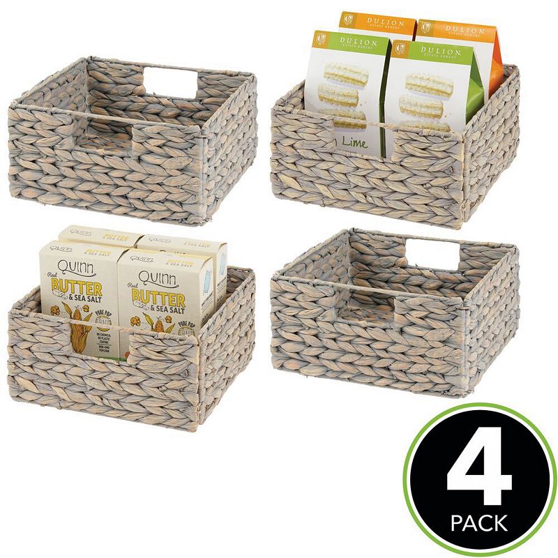 mDesign 10.5 x 10.5 x 5.25 Hyacinth Kitchen Storage Basket with Handles， 4 Pack