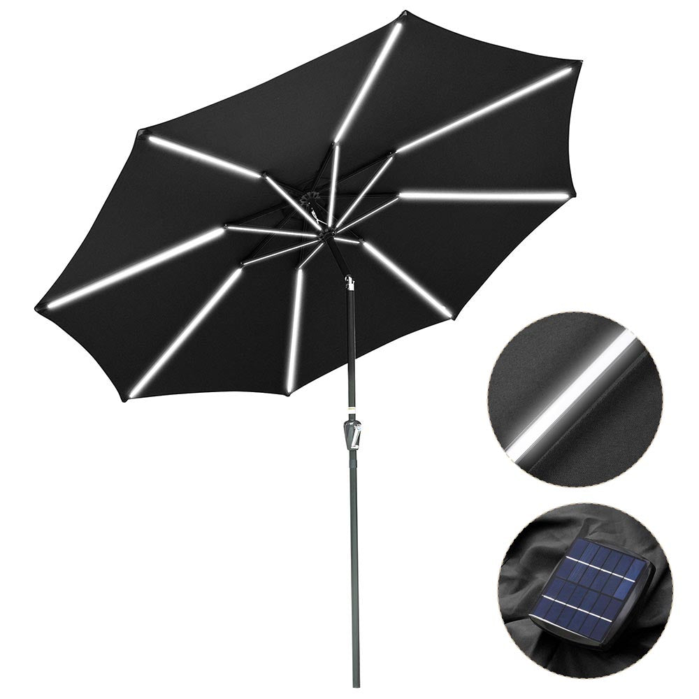 Yescom Tilt Outdoor Umbrella with Lights Solar Pool Umbrella 10 ft 8-Rib