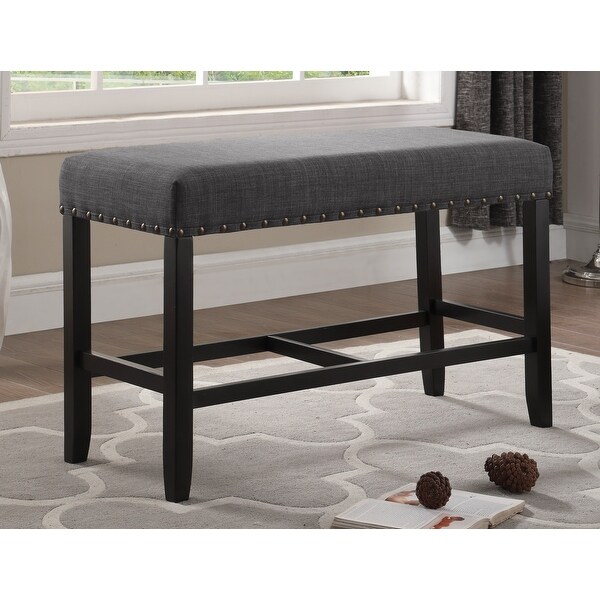 Biony Gray Fabric Counter Height Dining Bench with Nailhead Trim