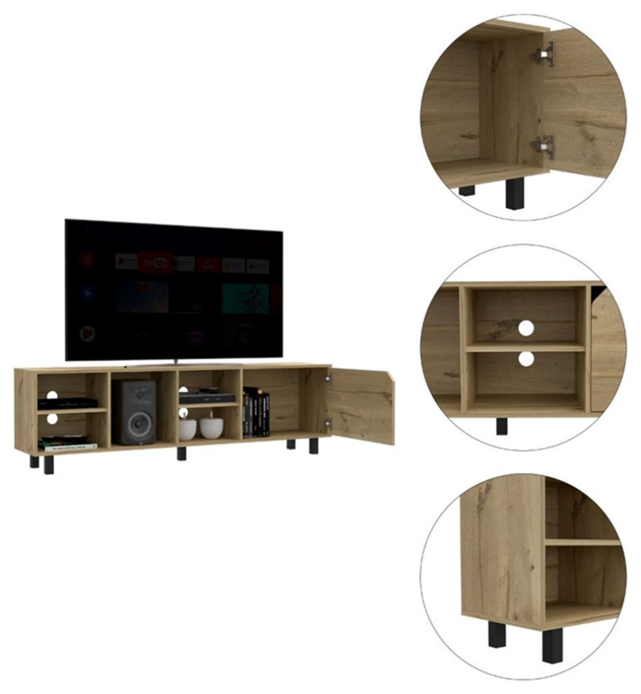 Atlin Designs Engineered Wood TV Stand For Living Room in Light Oak   Transitional   Entertainment Centers And Tv Stands   by Homesquare  Houzz