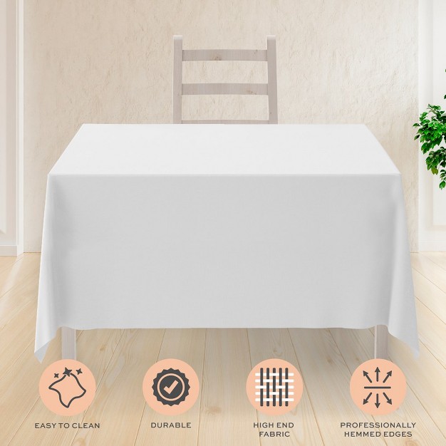 White Classic Premium 100 Polyester Squared Tablecloths 200 Gsm Washable Fabric Stain And Wrinkle Resistant Square Table Covers Set Of 2 White