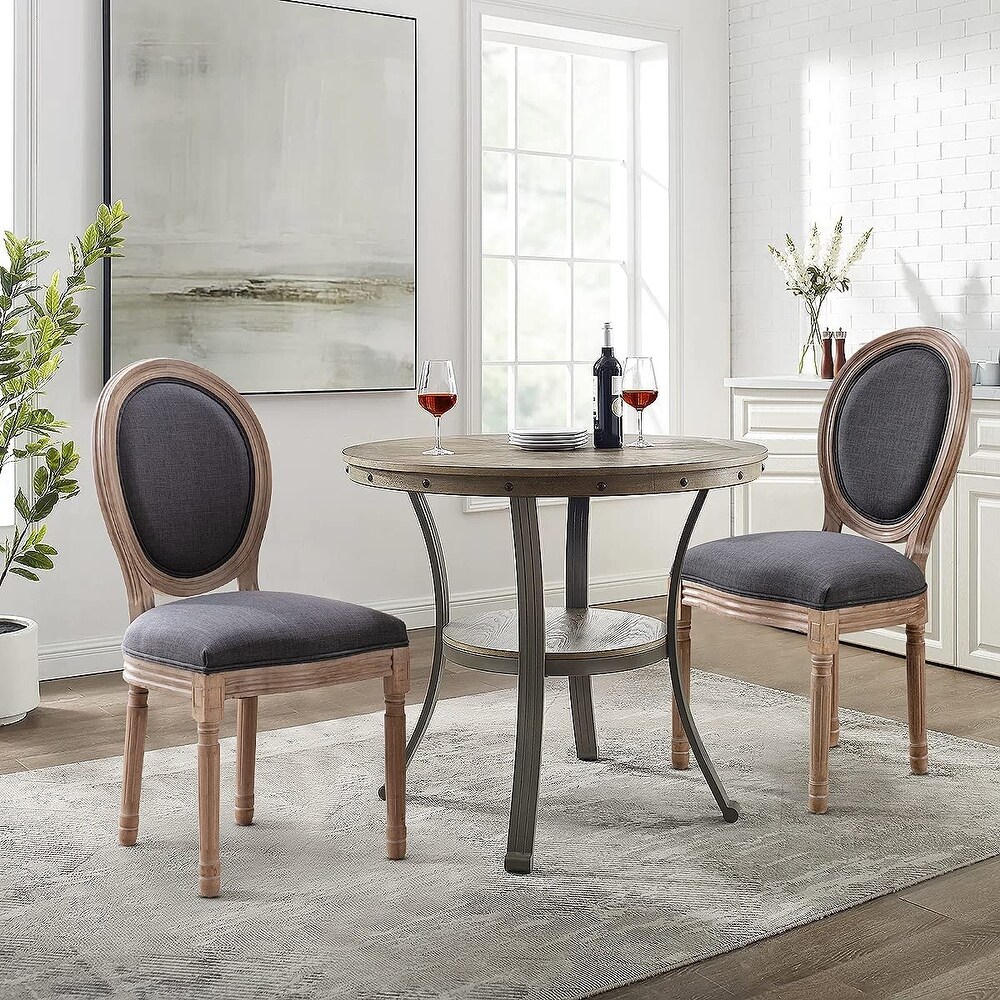 Mieres French Country Style Fabric/Leather Upholstered Kitchen Wooden Dining Chair  Side Chair (Set of 2)   N/A