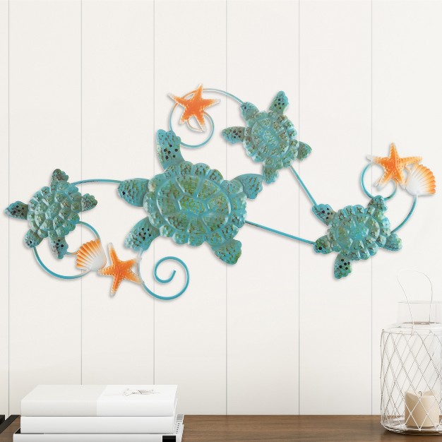 Sea Turtles Wall Art With Shells And Starfish Nautical 3d Metal Hanging D cor vintage Coastal Under Water Sea Life Ocean Home Artwork By Lavish Home