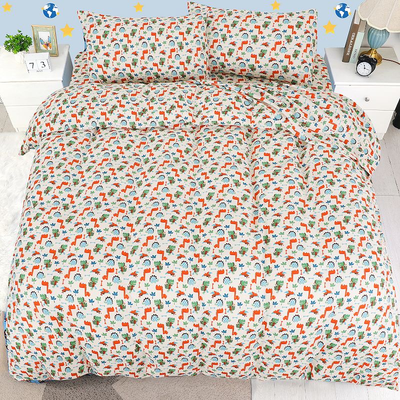 5 Pcs Polyester Microfiber Kids Bedding Set Small Dinosaur Pattern Full