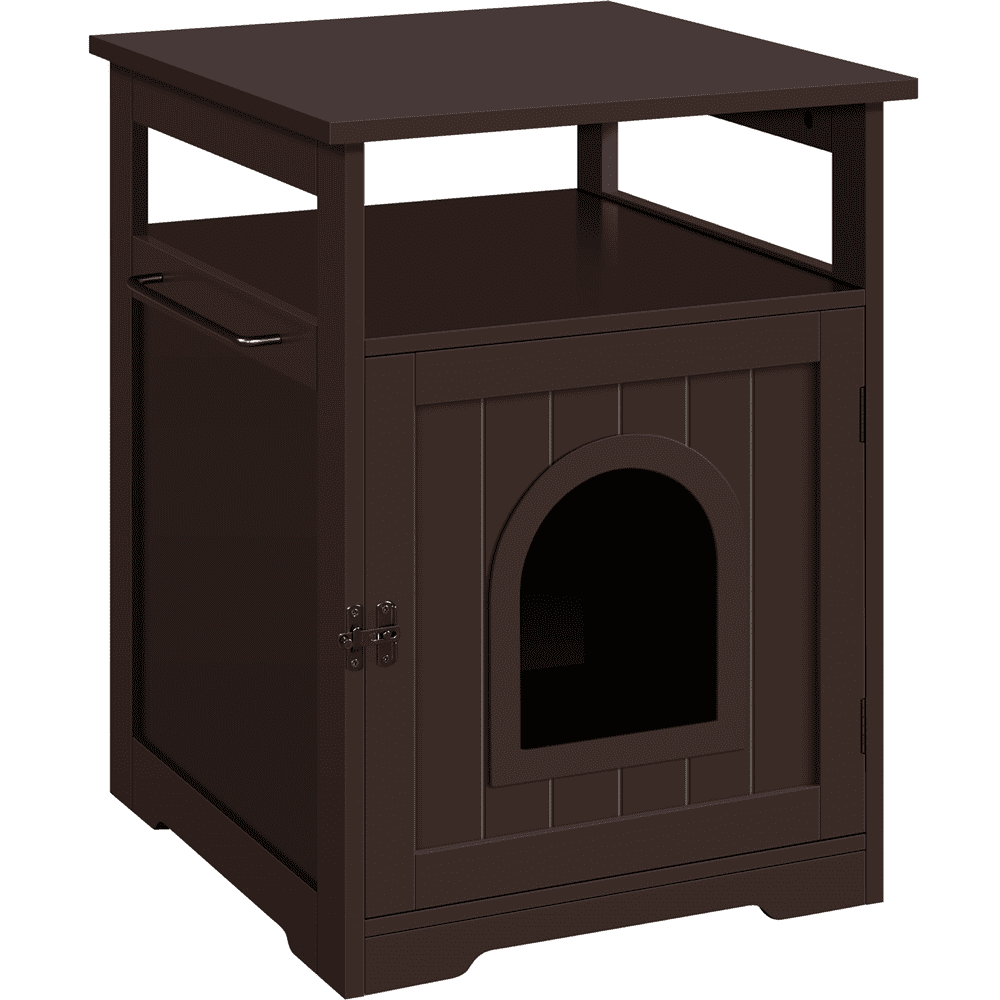 Topeakmart Indoor Wooden Cat Litter Box Enclosure with Open Shelf， Espresso