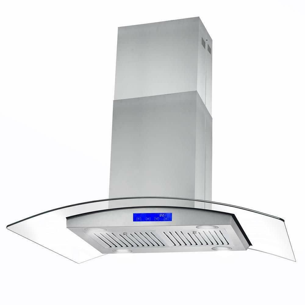 Flynama 36 in 900 CFM Island Mount with LED Light Range Hood in Silver