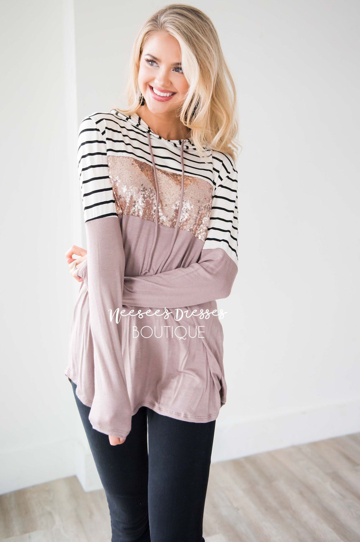 Striped Sequin Color Block Hoodie