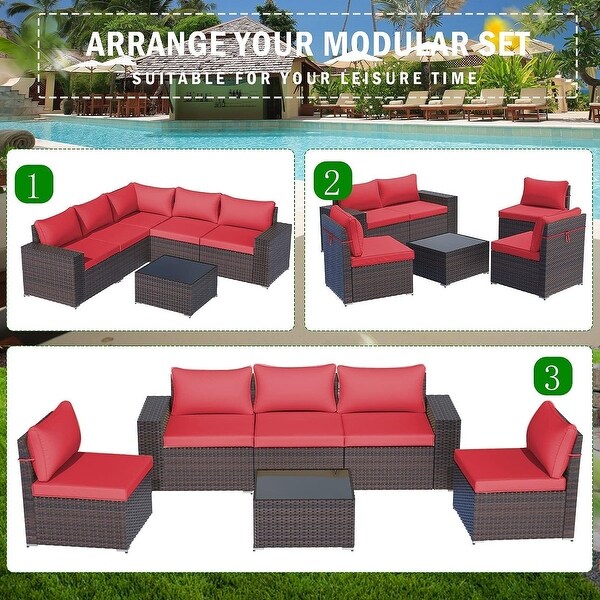 Kullavik Patio Furniture Set Sofa 6Piece Wicker Sectional Sofa Set，Outdoor Furniture Rattan Patio Sofa Conversation Set