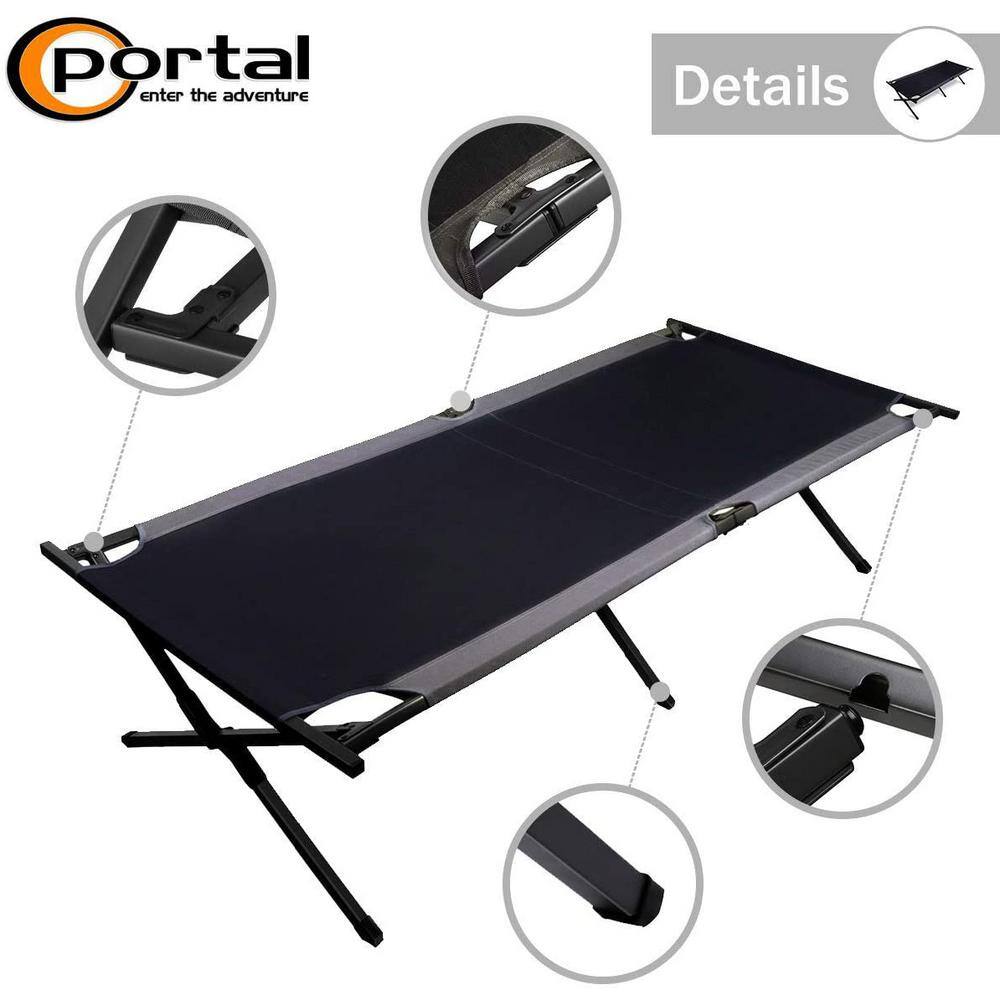 Portal 83 in. Steel Heavy Duty Black Folding Camping Cot PR-BD630-82701L-BLK