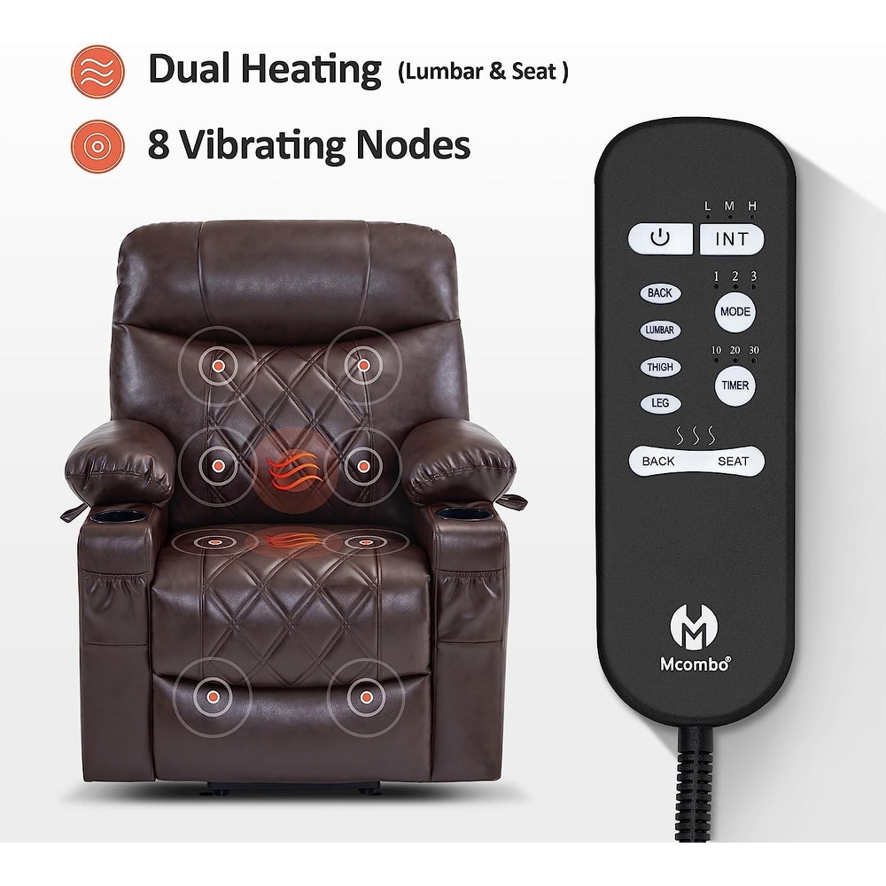 MCombo Lift Recliner Chair with Massage and Dual Heat  Adjustable Headrest  Faux Leather 7111