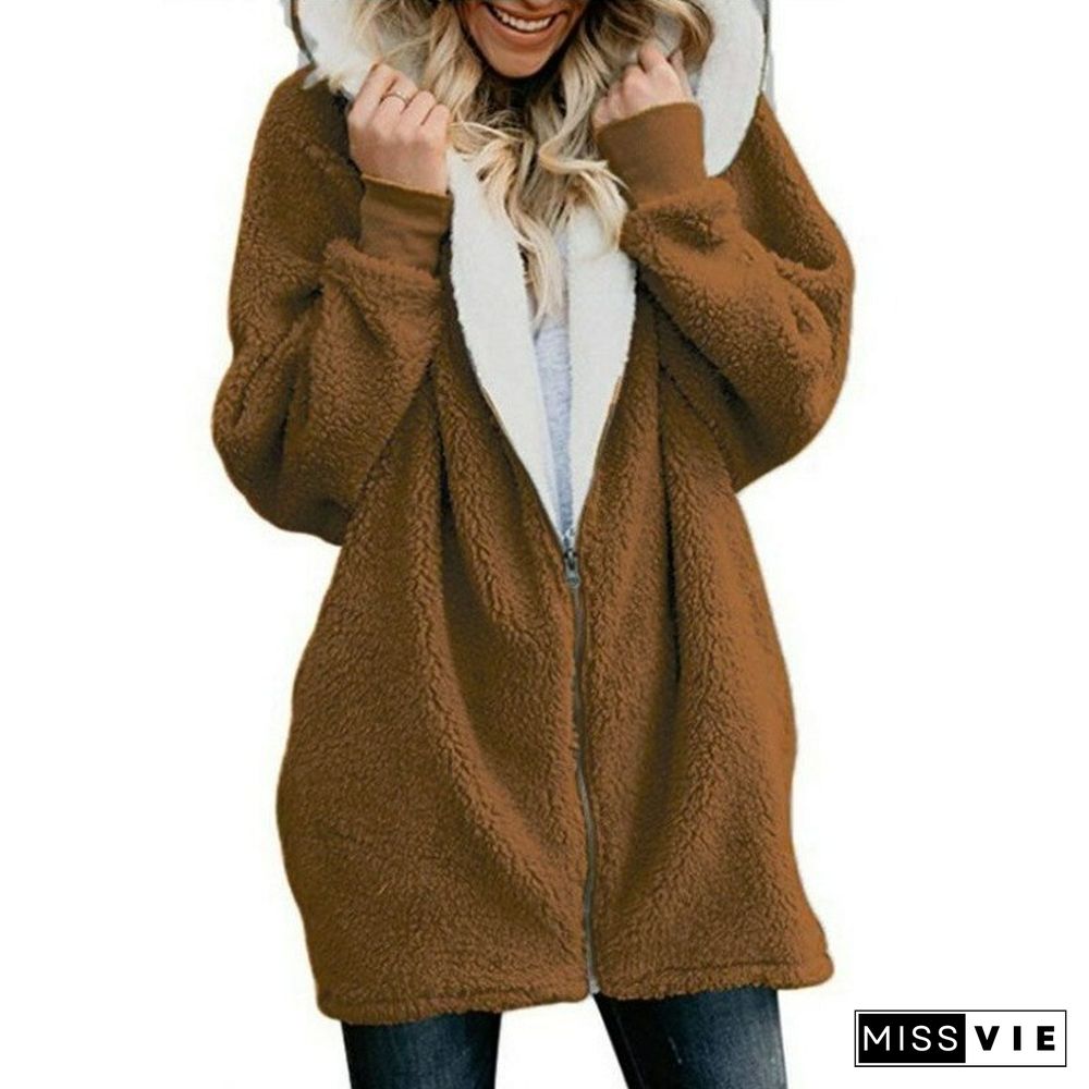 Women's Clothing Winter New Hooded Zipper Cardigan Plush Coat Plush Sweater Gothic Sweatshirt Winter Clothes Women