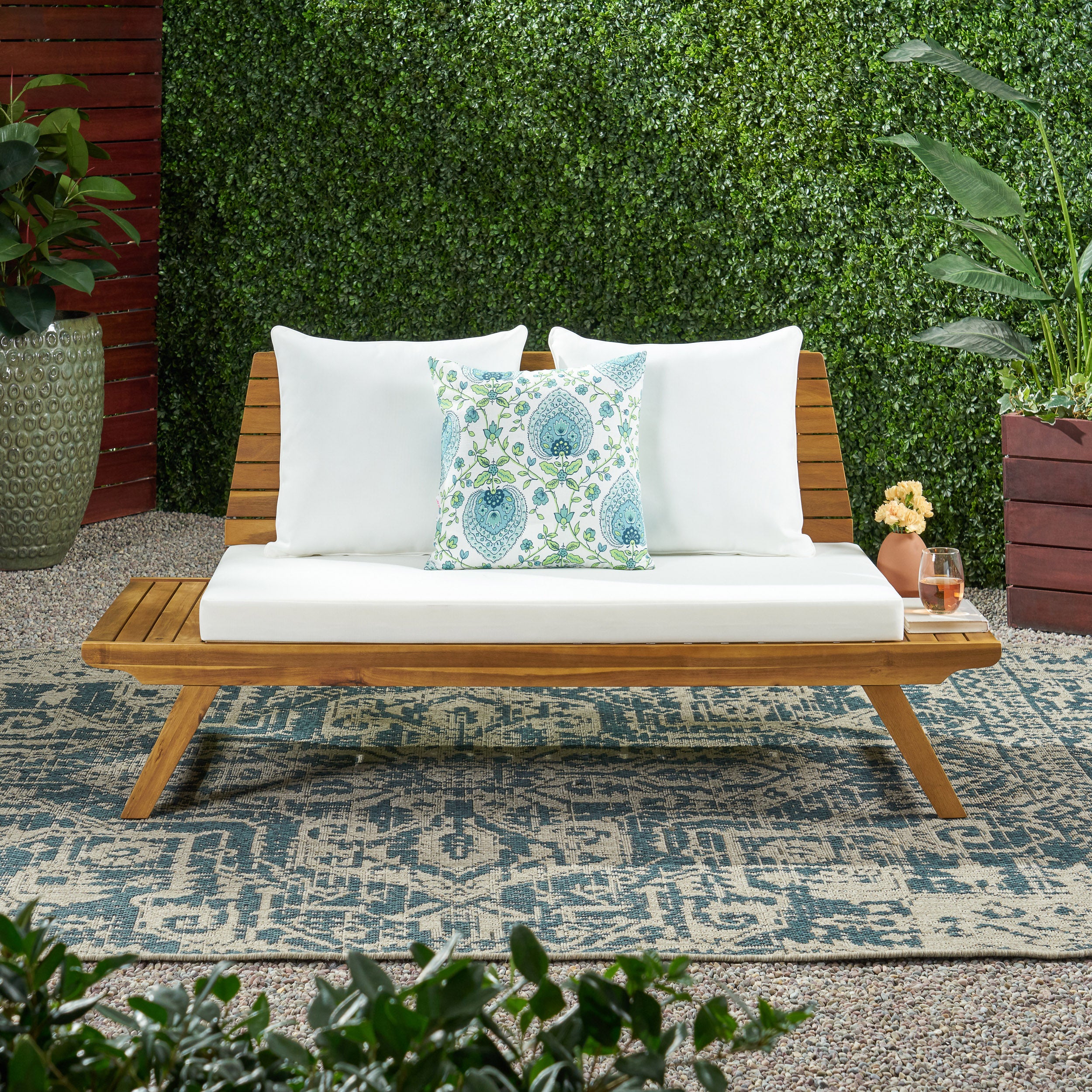 Kaiya Outdoor Wooden Loveseat with Cushions