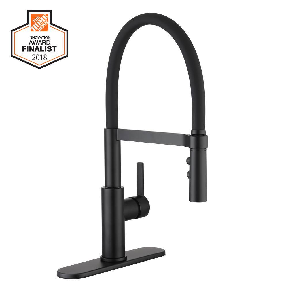 Glacier Bay Statham Single-Handle Rubber Hose Spring Neck Pull-Down Sprayer Kitchen Faucet in Matte Black HD67859-0010H