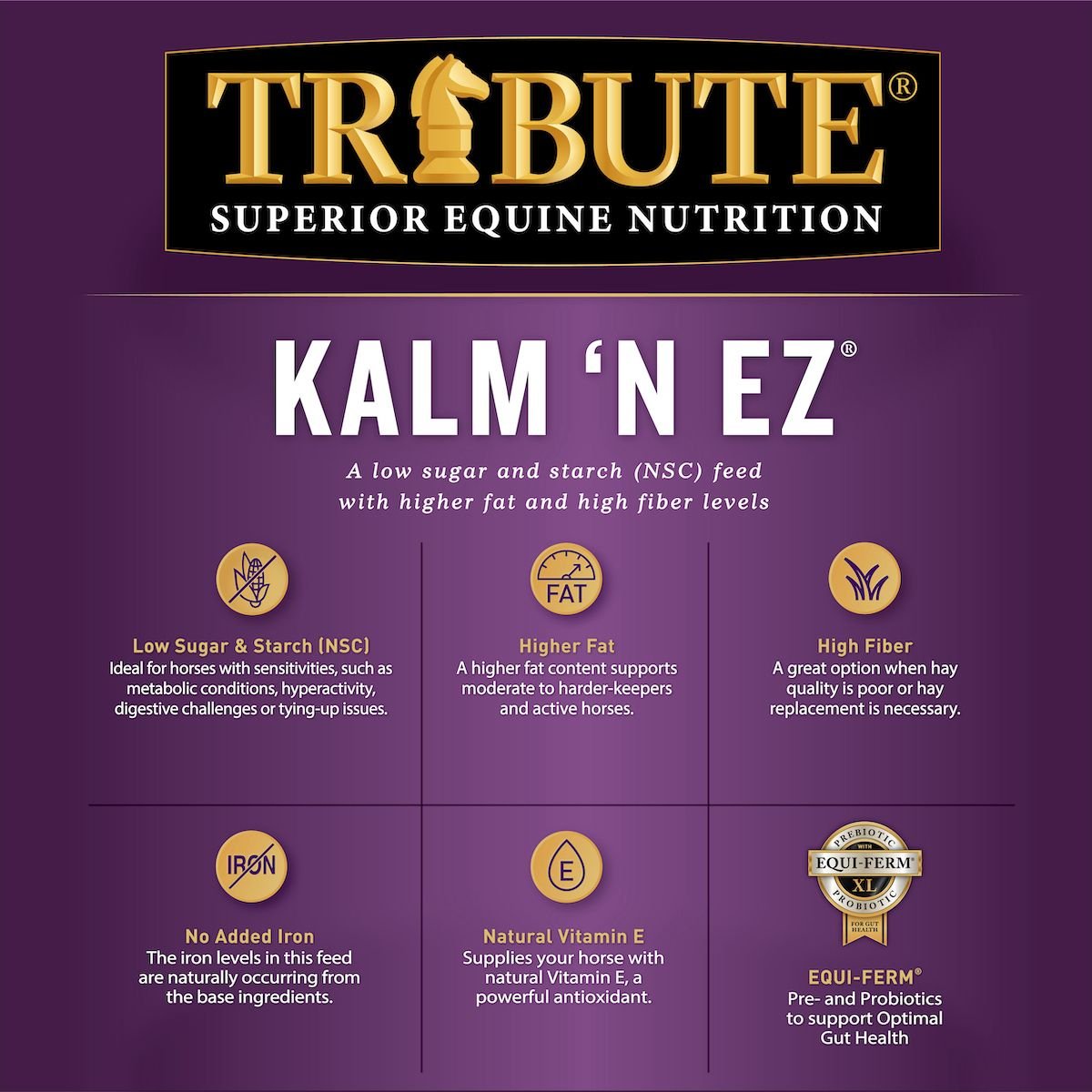 Tribute Equine Nutrition Kalm N' EZ Pellet Low-NSC， Molasses-Free Horse Feed