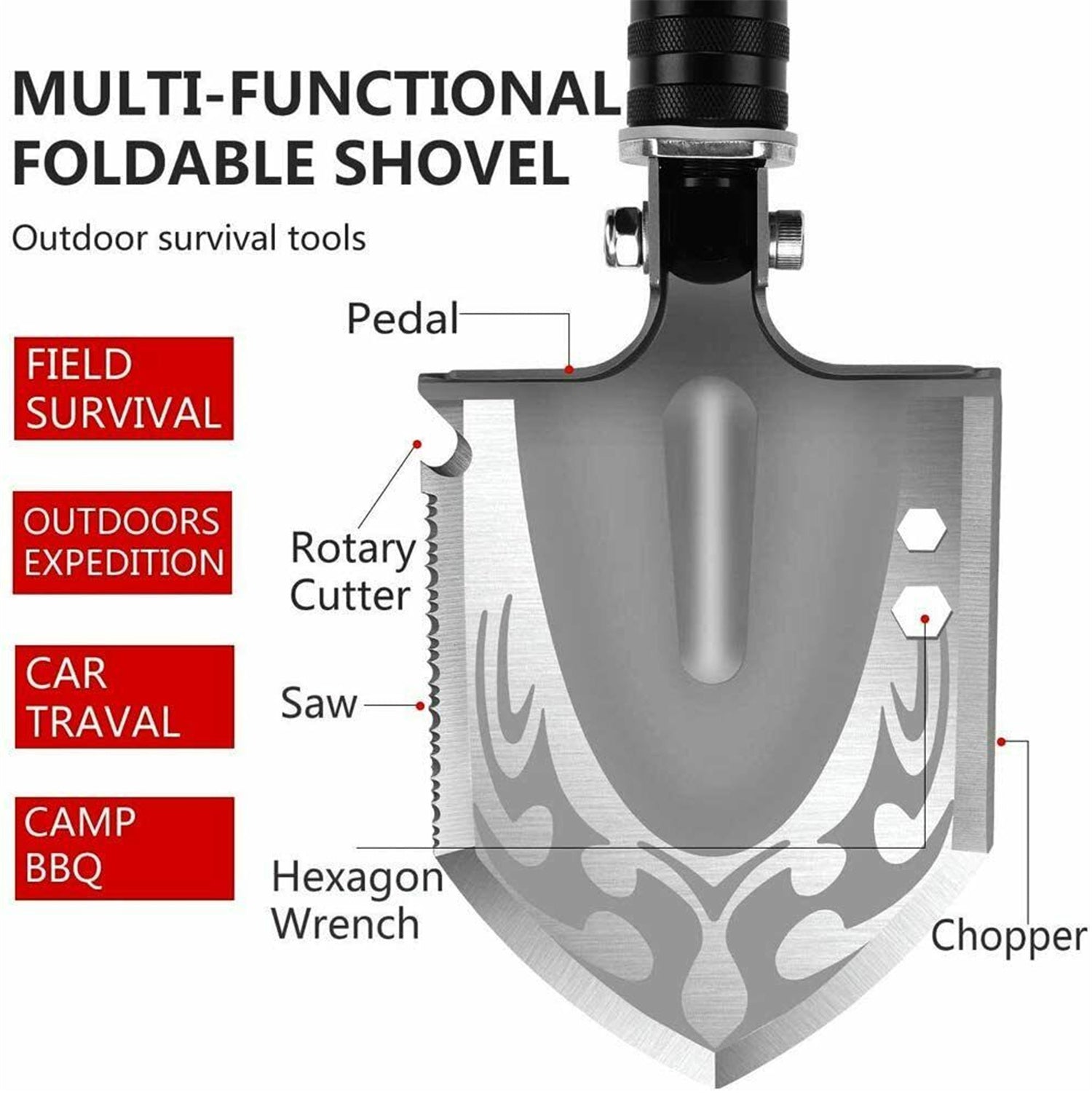 "Kepeak Military Folding Survival Shovel, Unbreakable Tactical Shovel, Multifunctional Camping Gear Survival Tools for Off-Roading, Camping, Outdoor, Survivalist and Emergency"