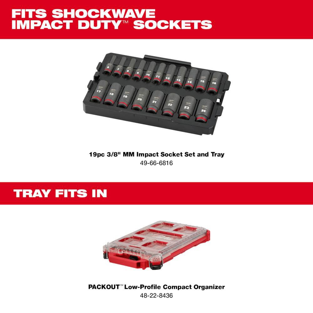 Milwaukee SHOCKWAVE Impact Duty Socket 3/8 Dr 19pc Tray Only 49-66-6831 from Milwaukee