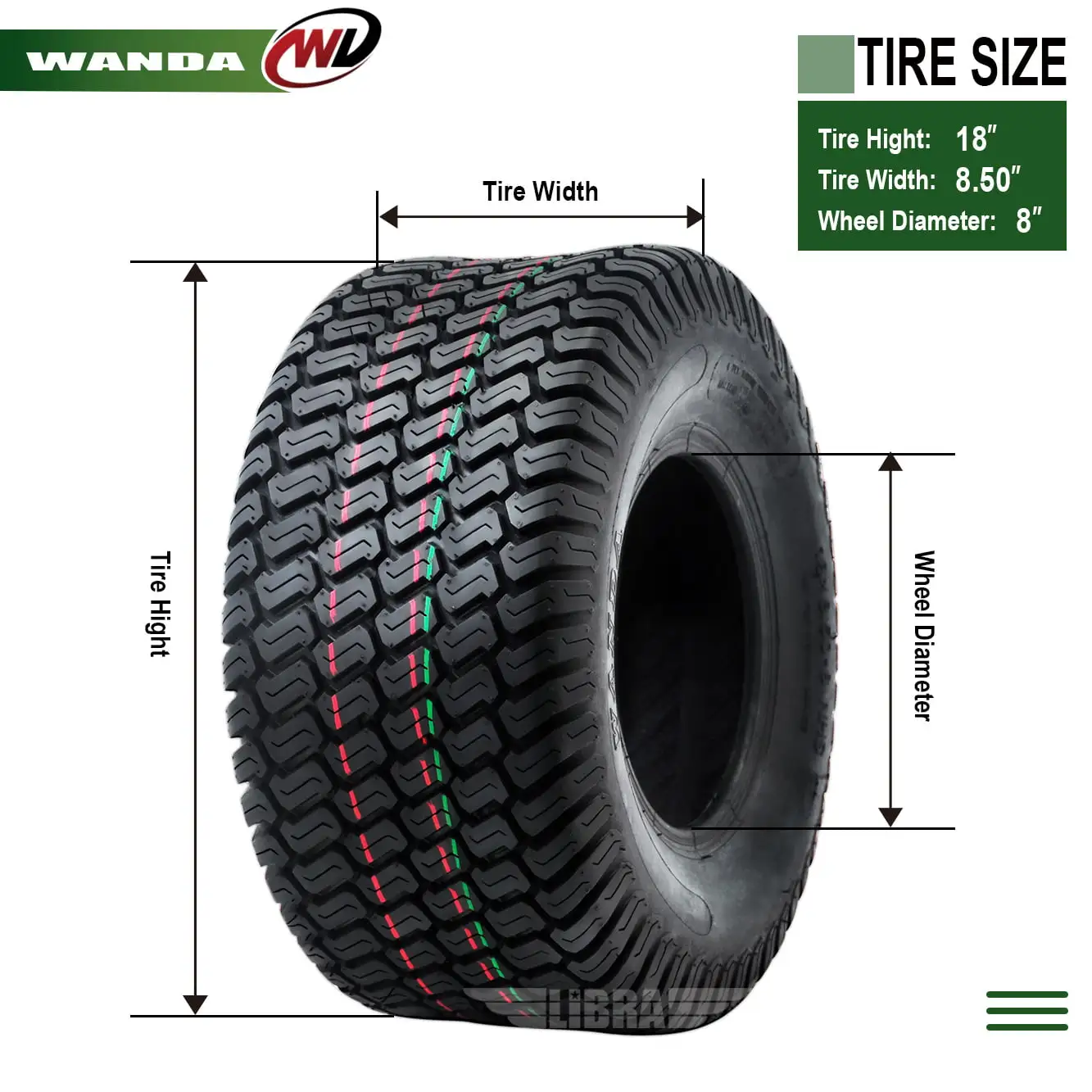 2 New WANDA 18x8.50-8 Lawn Mower Utility/Golf Cart Turf Tires