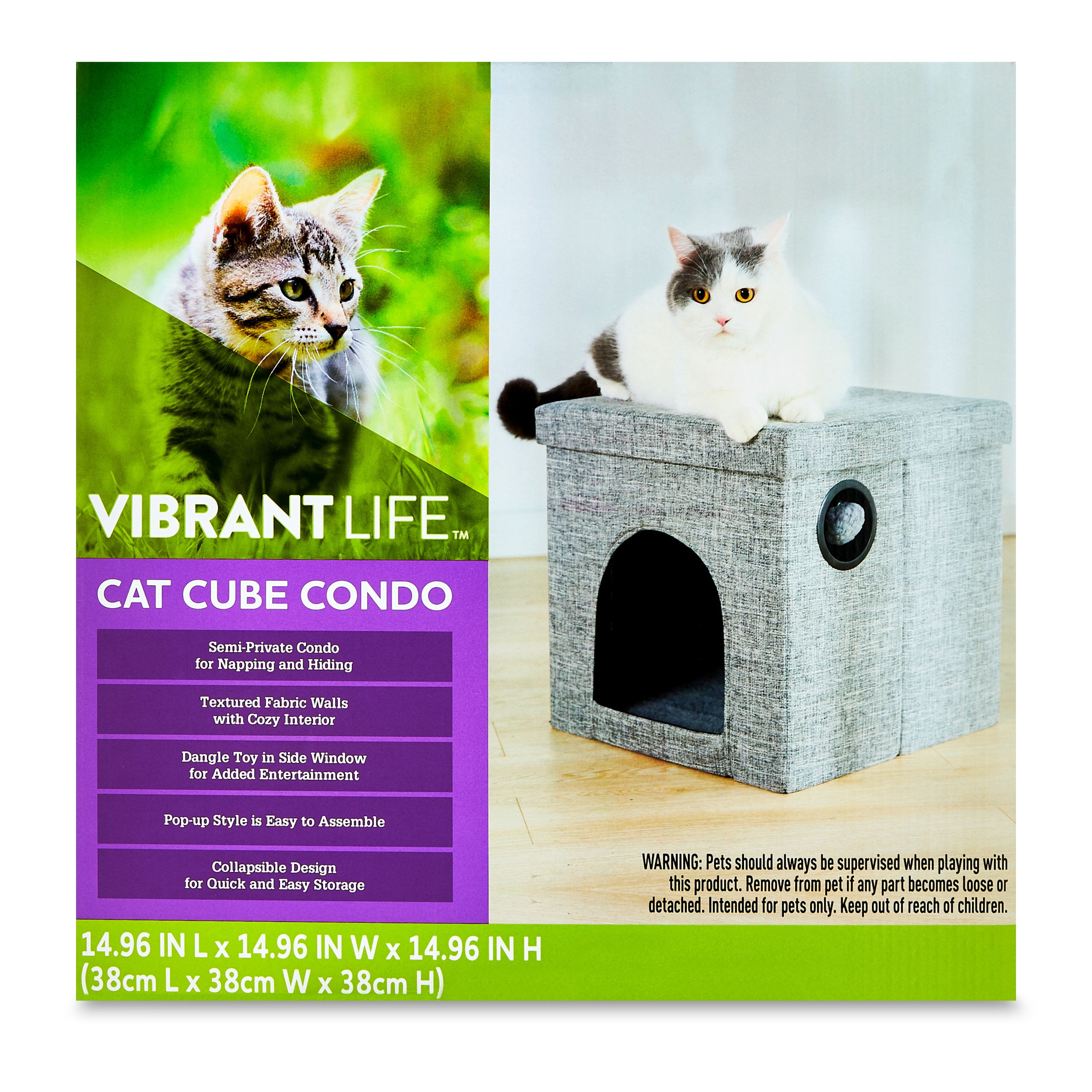 Vibrant Life Small Cat Cube Condo， Gray， 15