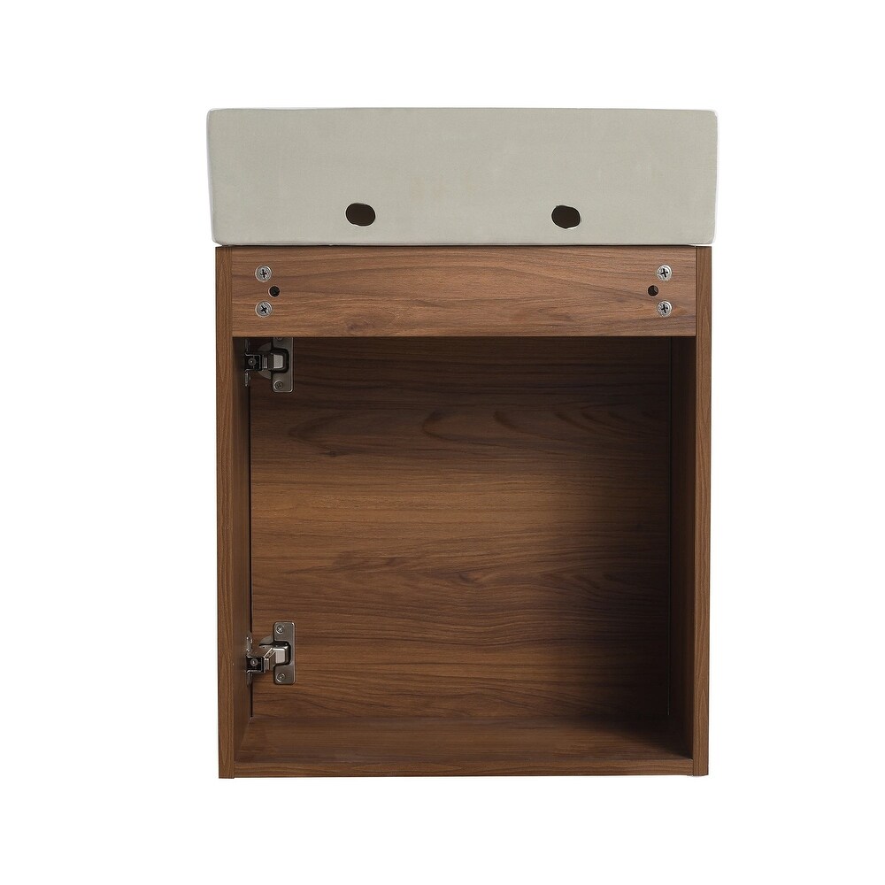 18 in. Plywood Wall Mounted Bathroom Vanity Set in Brown Ebony with Integrated Ceramic Sink