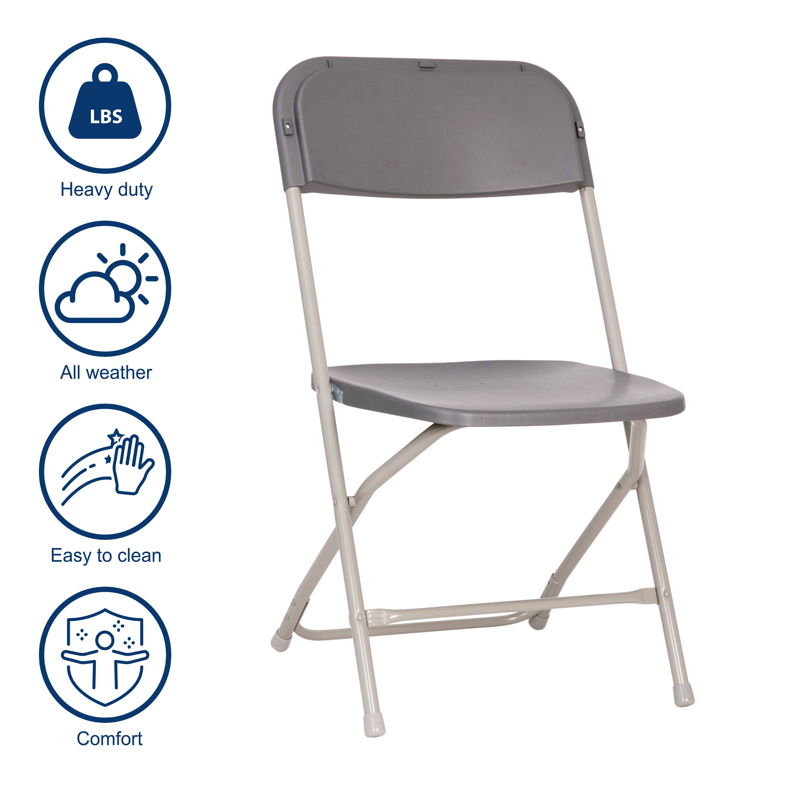 BizChair Big and Tall Commercial Folding Chair - Extra Wide 650LB. Capacity - Durable Plastic - Gray, 4-Pack