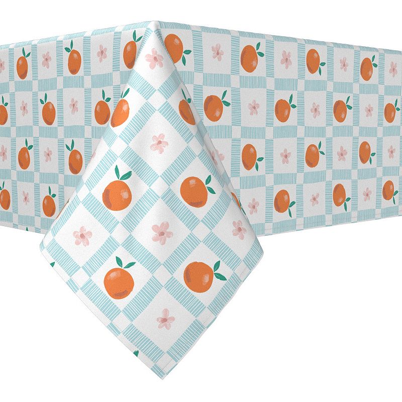 Rectangular Tablecloth， 100% Cotton， 52x104， Summer Orange and Floral Check