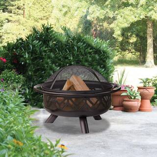 Endless Summer 30 in. D Oil Rubbed Bronze Finish Geometric Design Wood Burning Fire Pit WAD1009SP